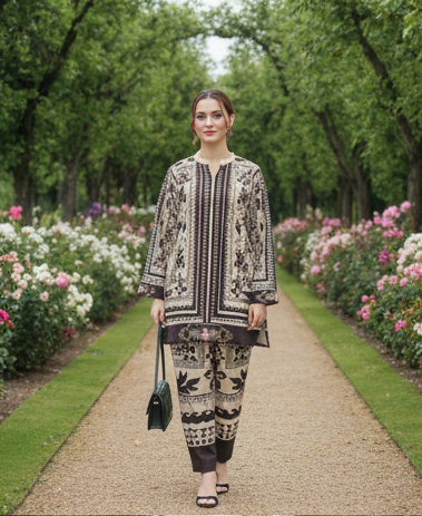 Black Hania Amir Trending Printed Dressc in Premium Lawn Fabric