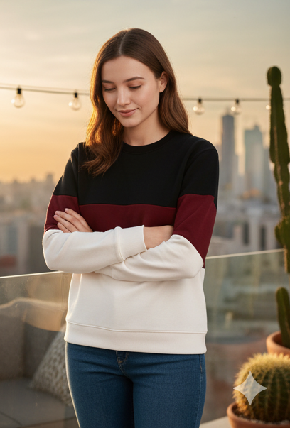 Black Maroon And White Block SweatShirt