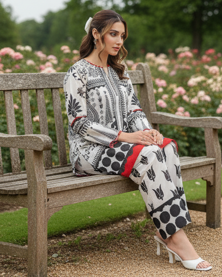 2 Piece Trending Printed Dress in Premium Lawn Fabric