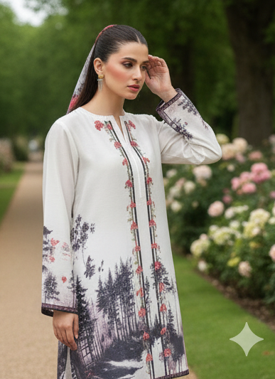 2 Piece Trending Printed Dress in Premium Lawn Fabric