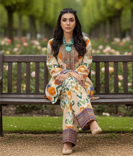2 Piece Trending Printed Dress in Premium Lawn Fabric