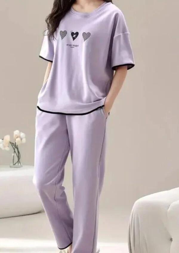Triple Heat Print Purple Soft Cotton PJ Suit