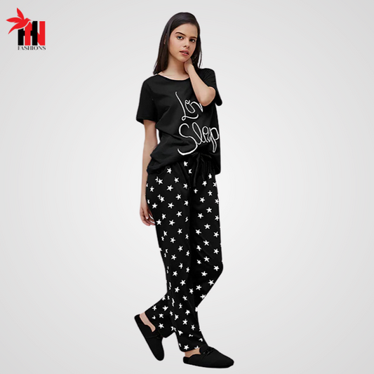 Black Love Sleep Printed Night Suit