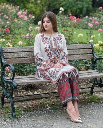 2 Piece Trending Printed Dress in Premium Lawn Fabric