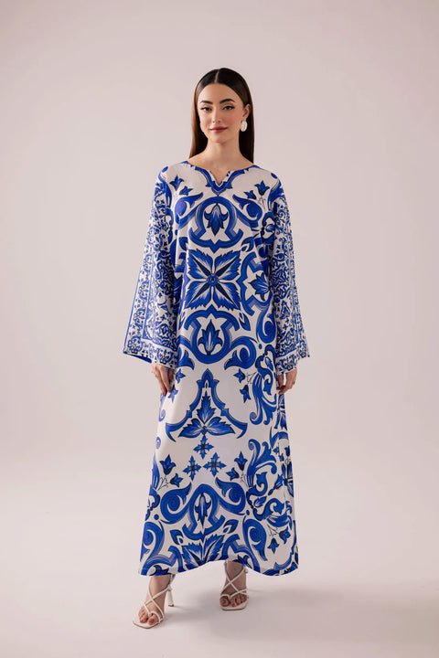 2PC Light Blue Soft Kaftan Printed Outfit Y20