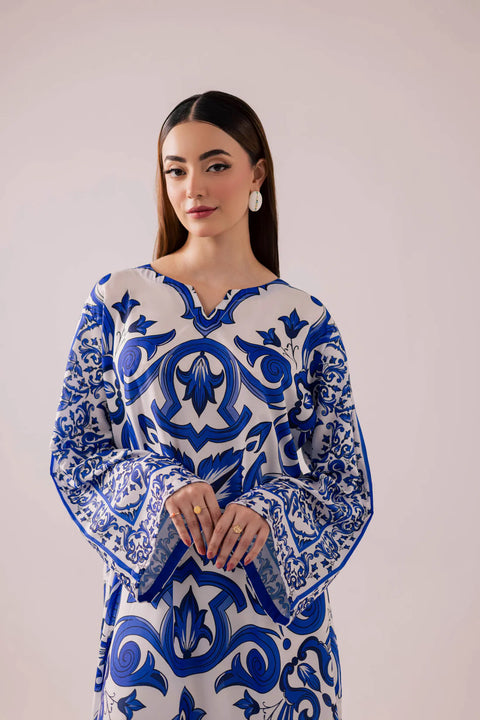 2PC Light Blue Soft Kaftan Printed Outfit Y20