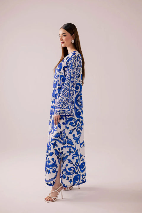 2PC Light Blue Soft Kaftan Printed Outfit Y20