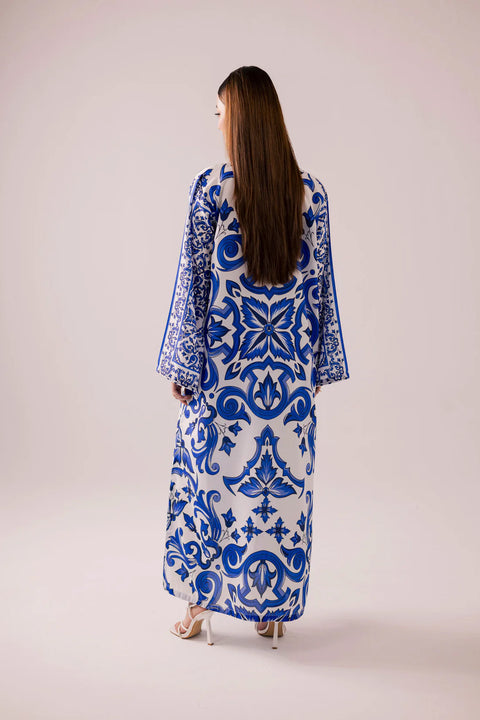 2PC Light Blue Soft Kaftan Printed Outfit Y20