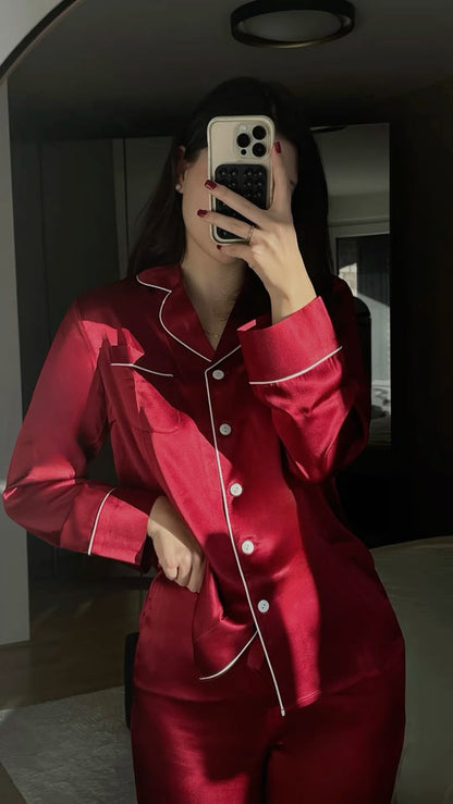 PLAIN SILK NIGHT SUIT - MAROON