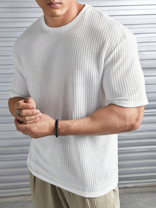 OVERSIZED WAFFLE KNIT TEE FOR MEN - WHITE