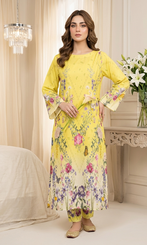 2PC Yellow Soft Pastel Printed Outfit Y14