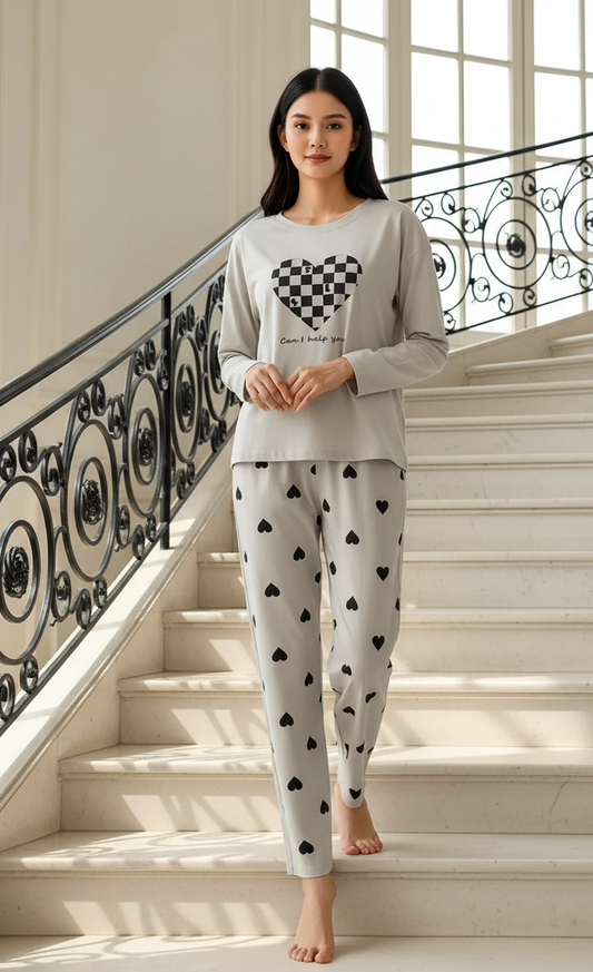 CHECKERED HEART PRINTED - PJ SUIT FOR WOMEN