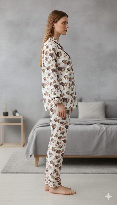 Digital Printed  Night Suit - PNS-017 Box Brown