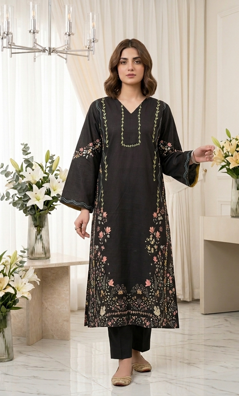 2PC Black Soft Pastel Printed Outfit Y15