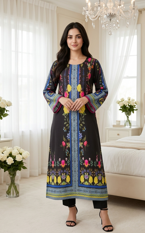 2PC Black Flower Soft Pastel Printed Outfit Y16
