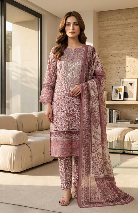 3PC Light Pink Flora Printed Suit A14