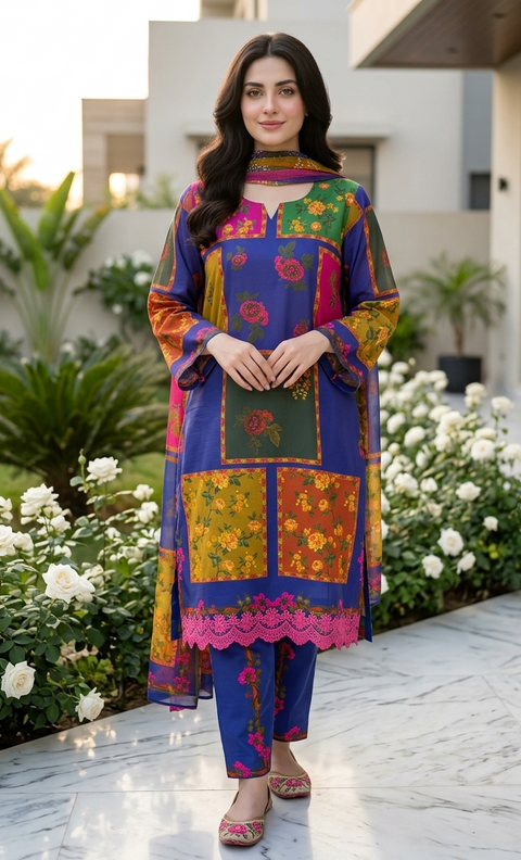 3PC Multi Flora Printed Suit A23