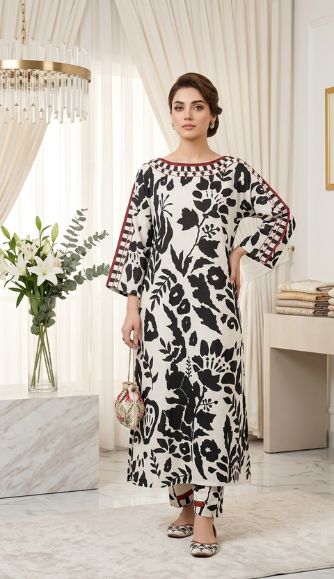 2PC Black White  Soft Pastel Printed Outfit Y18