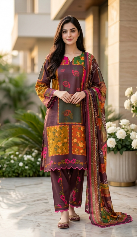 3PC Multi Flora Printed Suit A23