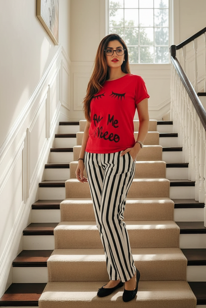 Red Let Me sleep Printed Night Suit