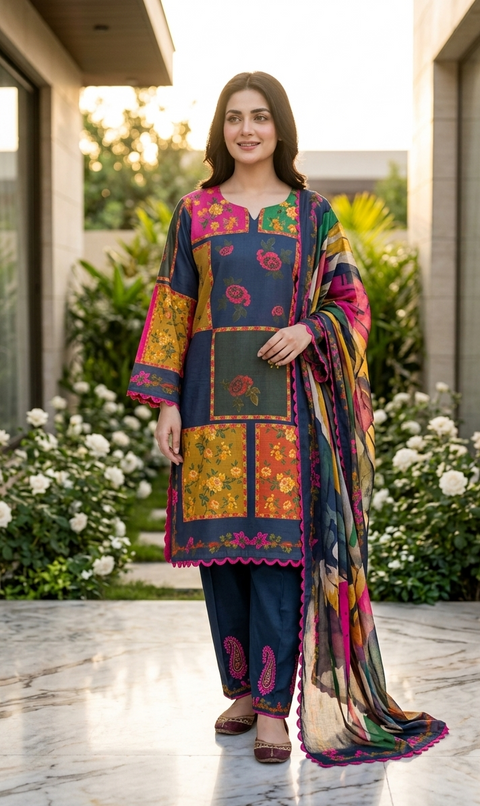 3PC Multi Flora Printed Suit A23