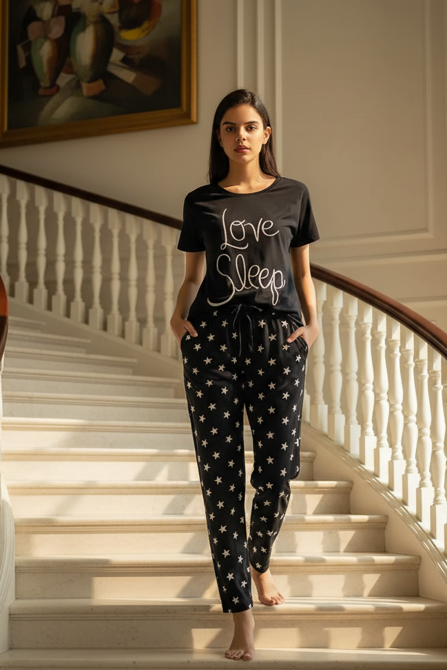 Black Love Sleep Printed Night Suit