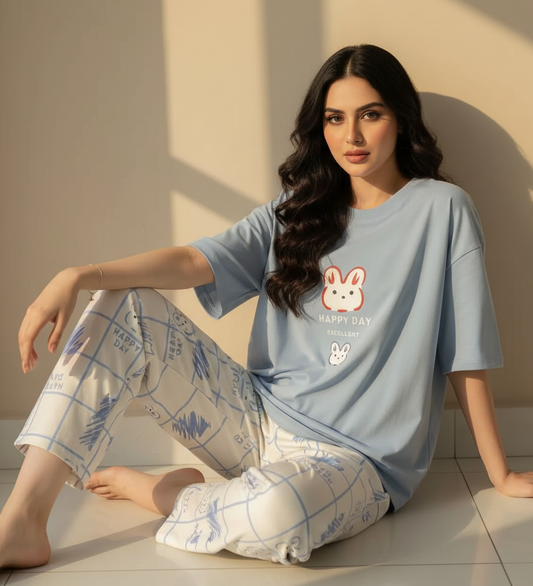 Dream Bunny Sky Blue Soft Cotton PJ Suit