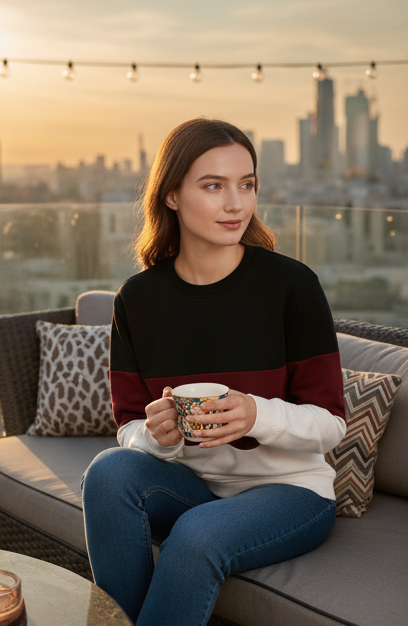 Black Maroon And White Block SweatShirt