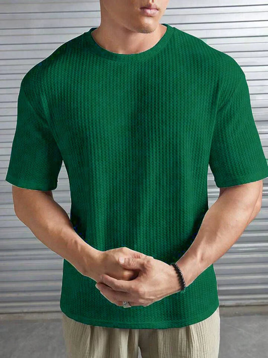 OVERSIZED WAFFLE KNIT TEE FOR MEN - BOTTLE GREEN