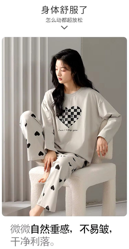 CHECKERED HEART PRINTED - PJ SUIT FOR WOMEN