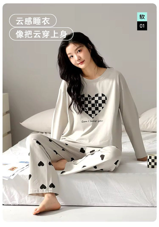 CHECKERED HEART PRINTED - PJ SUIT FOR WOMEN