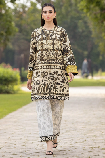 Cream Brown Flower Trending Printed Designs in Premium Lawn Fabric