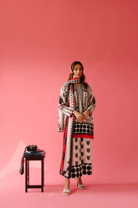 3PC Black Dot Flora Printed Suit A25