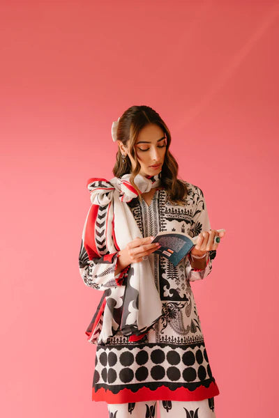 3PC Black Dot Flora Printed Suit A25