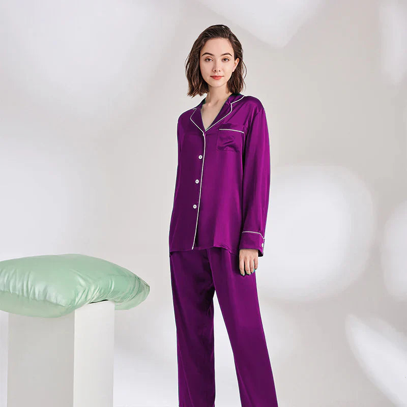 PLAIN SILK NIGHT SUIT - PURPLE
