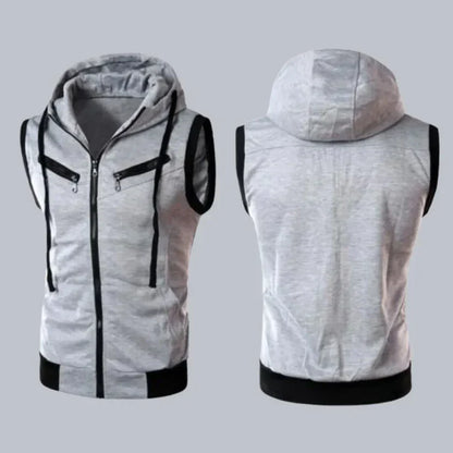 Grey Sleeveless Hodded Zipper