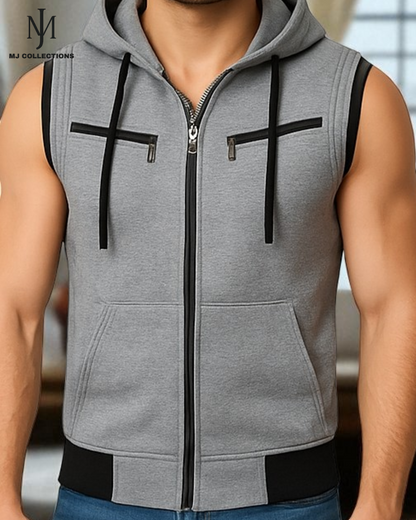Grey Sleeveless Hodded Zipper