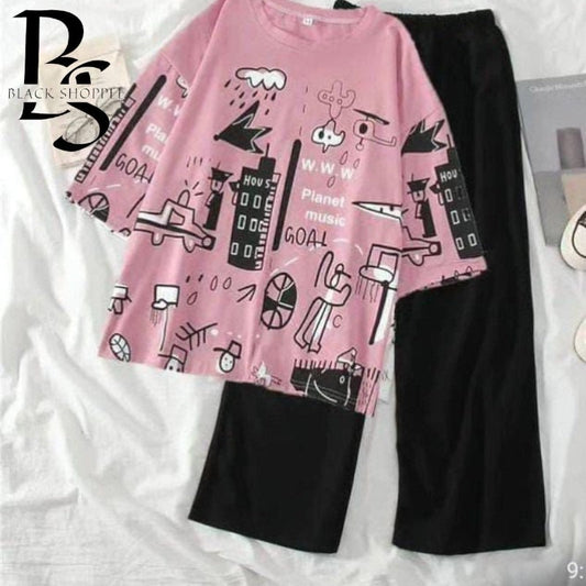 PLANET PRINTED PINK - PJ SUIT FOR WOMEN