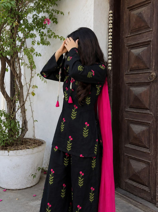 Premium Black Green Leaf kurti