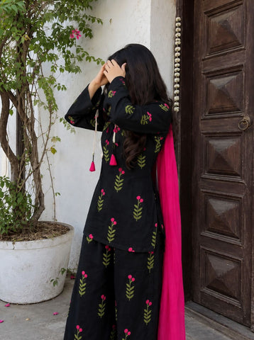 Premium Black Green Leaf kurti