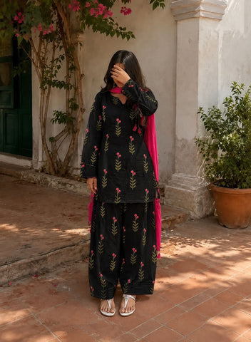 Premium Black Green Leaf kurti
