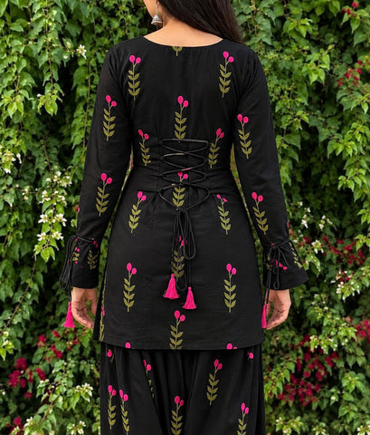 Premium Black Green Leaf kurti