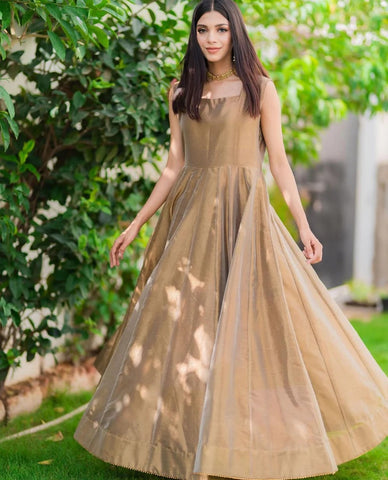 Gold Shimmer Maxi Dress with Embroidered Black Jacket