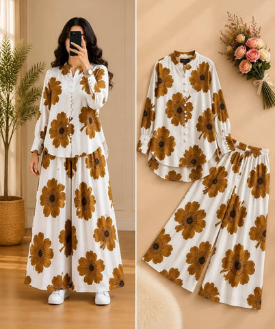 Floral Print Co-Ord Set with Long Tunic & Wide-Leg Pants
