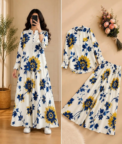 Floral Print Co-Ord Set with Long Tunic & Wide-Leg Pants