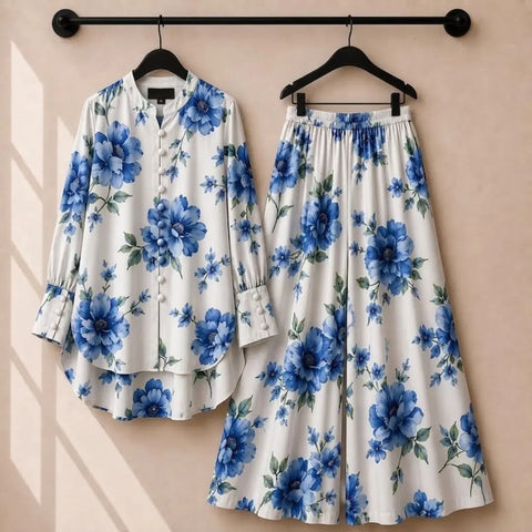 Floral Print Co-Ord Set with Long Tunic & Wide-Leg Pants