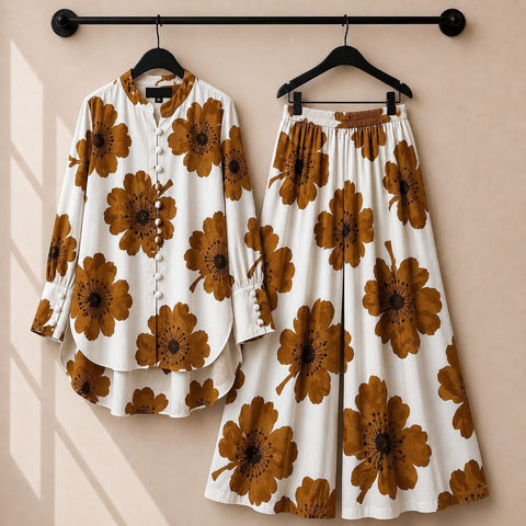 Floral Print Co-Ord Set with Long Tunic & Wide-Leg Pants