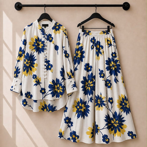 Floral Print Co-Ord Set with Long Tunic & Wide-Leg Pants