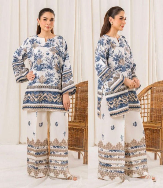 Blue White Trending Printed Designs in Premium Lawn Fabric