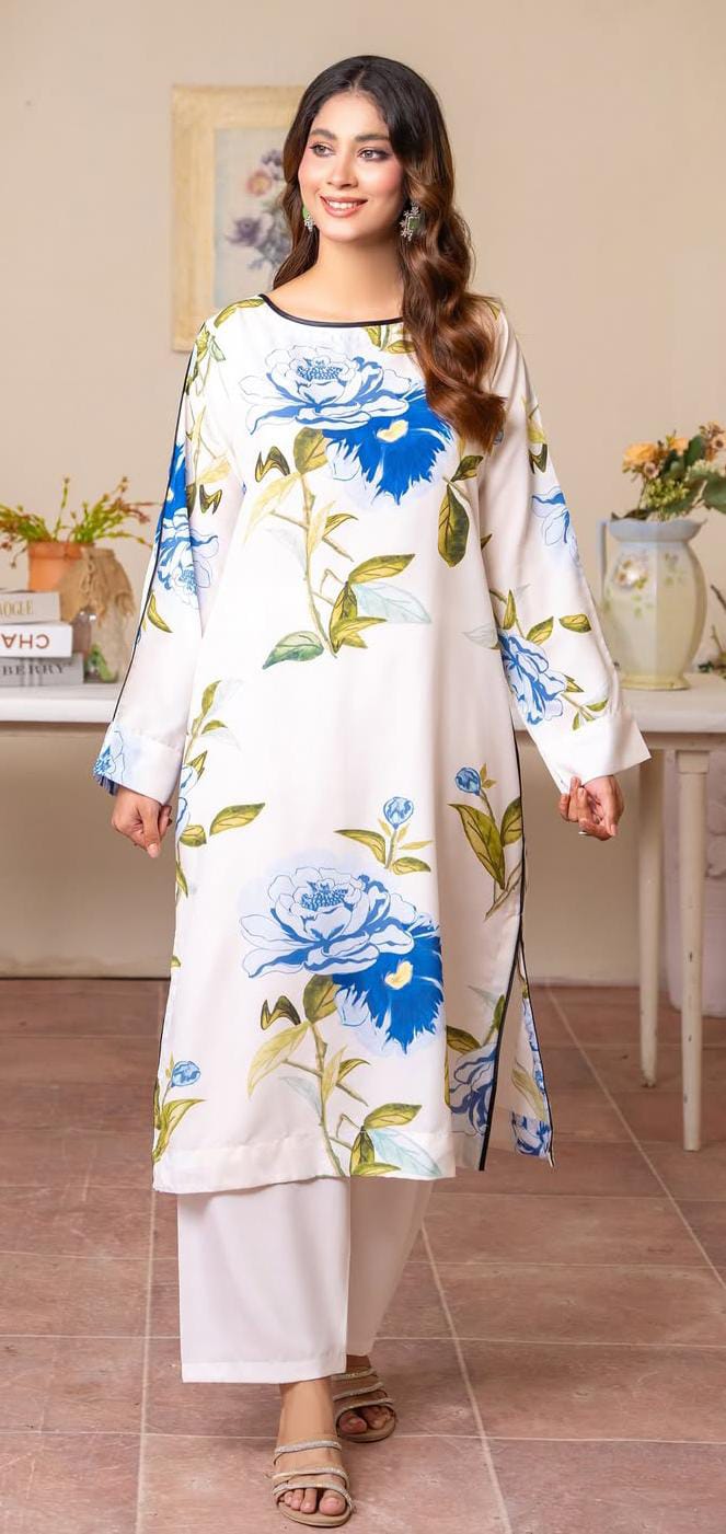 Blue Flower Trending Printed Designs in Premium Lawn Fabric